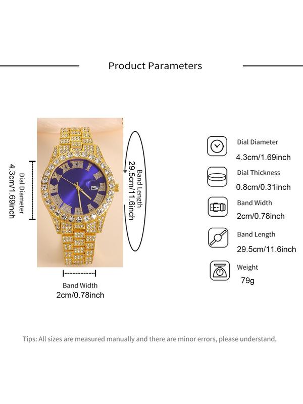 Couple Round Dial Analogquartz Watch Set, Fashion Rhinestone Decor Watch for Party, Daily Clothing Decor, Trendy All-match & Exquisite Watch for Birthday Gift