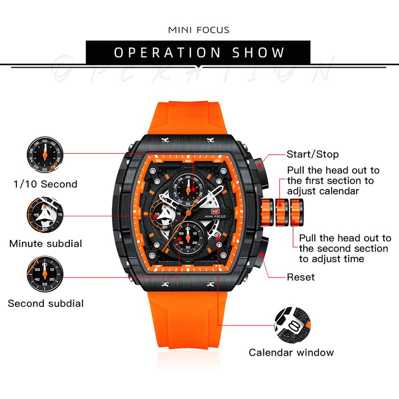 MF MINI FOCUS Men's and Women's Quartz Watches Waterproof Chronograph Date Luminous Square Men's and Women's Watches Analog Luxury Watches