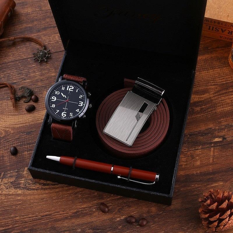 Business Belt Wallet Wristwatch Pen Gift Box Set For Men