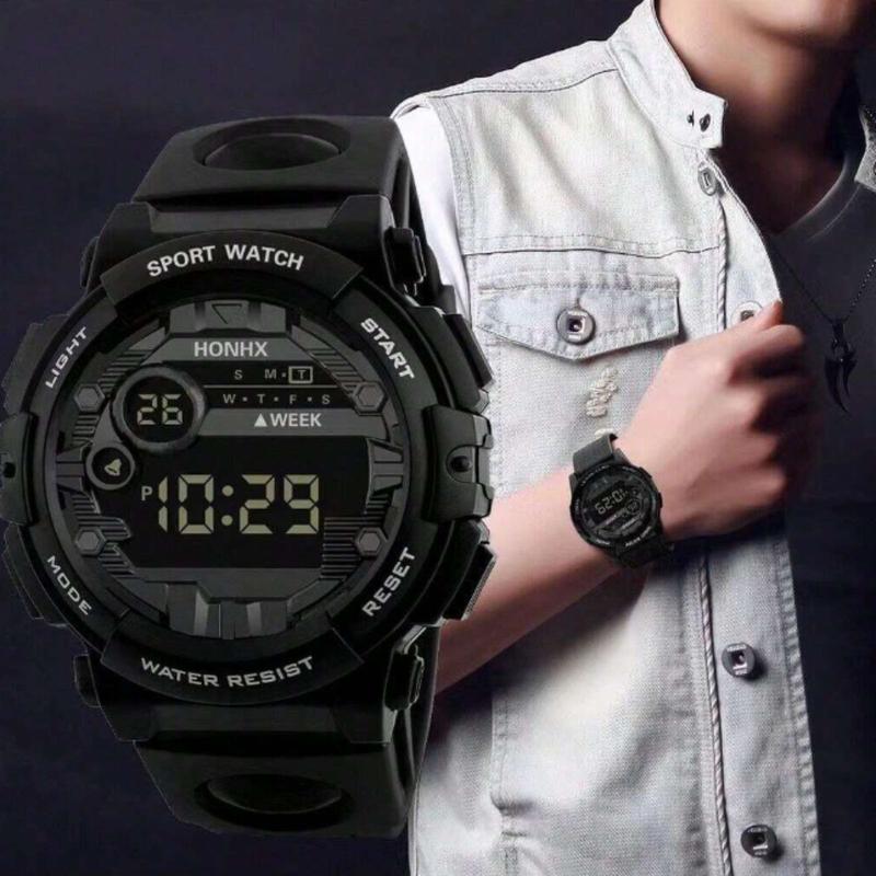 Honhx Unisex Black Digital Watch with Round Dial and Rubber Strap - Perfect Gift for Students Returning to School