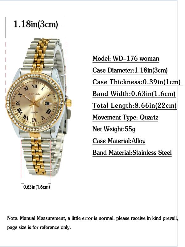 Couple Watch Set, Fashion Rhinestone Decorated Analog Quartz Watch for Women & Men, Trendy All-match & Exquisite Watch Set for Birthday Gift, with Box