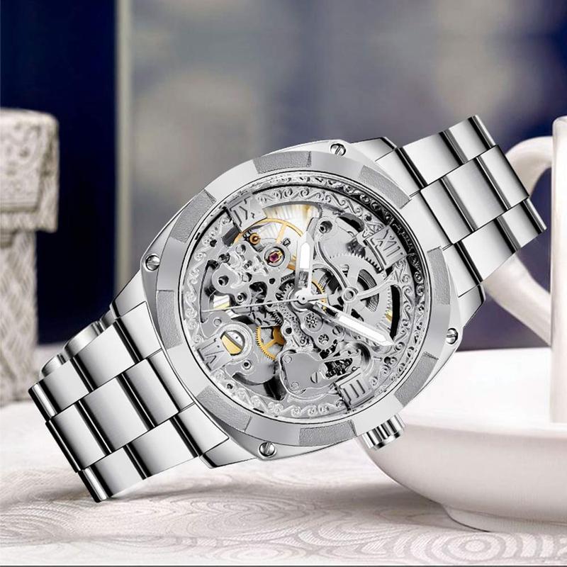 Mechanical Men's Watch Stainless Steel Automatic Skeleton Watch Waterproof Watches for Men Father’s Day Gift