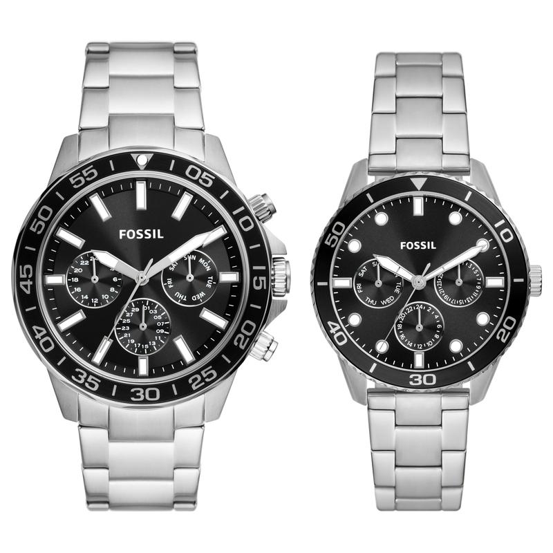 Fossil Unisex His and Hers Multifunction, Stainless Steel Watch Set