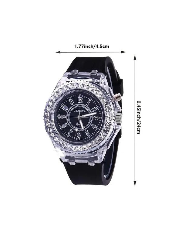 Round Dial Rhinestone Decorated Quartz Couple Matching Watch, 2counts set Exquisite Quartz Watch, Luminous Couple Watch for Men & Women, Birthday Gift