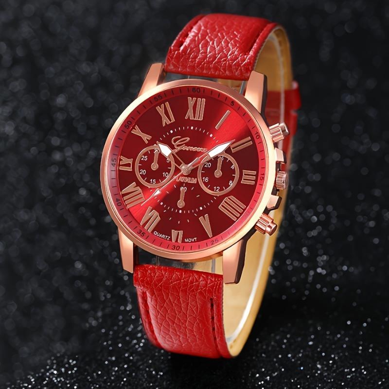 Chic Quartz Watch Set for Men & Women - 3 5 7 10pcs, Round Zinc Alloy Case with Faux Leather Strap, Non-Analog Display