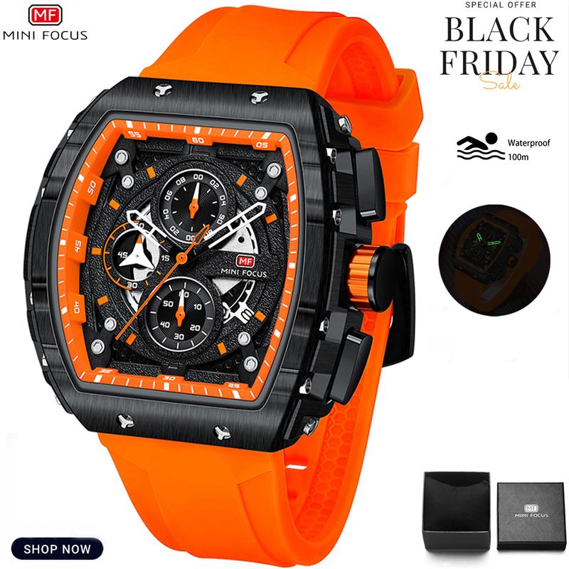 MF MINI FOCUS Men's and Women's Quartz Watches Waterproof Chronograph Date Luminous Square Men's and Women's Watches Analog Luxury Watches