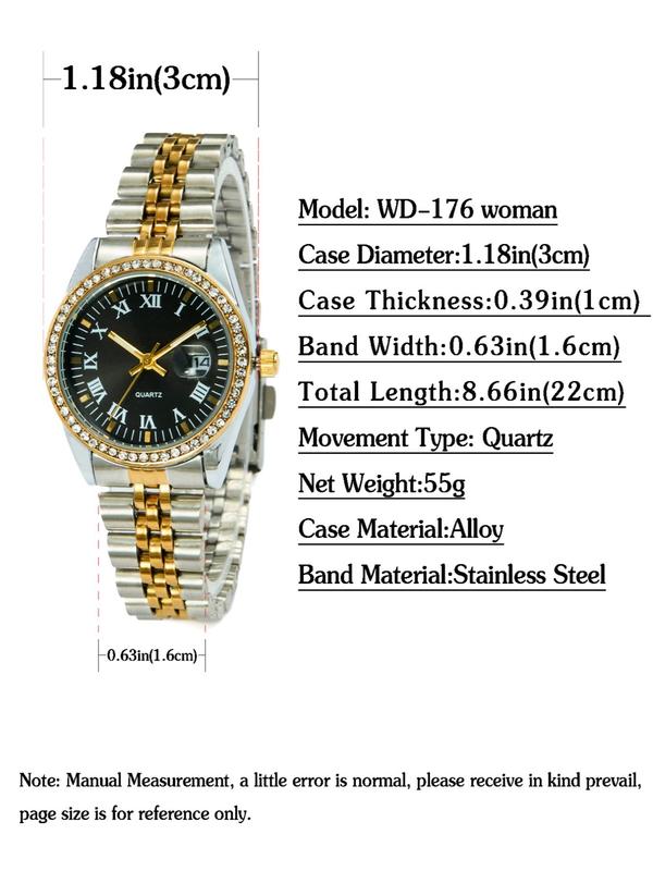 Couple Watch Set, Fashion Rhinestone Decorated Analog Quartz Watch for Women & Men, Trendy All-match & Exquisite Watch Set for Birthday Gift, with Box