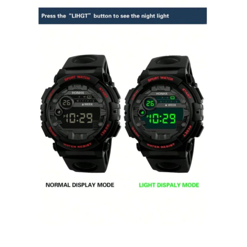 Honhx Unisex Black Digital Watch with Round Dial and Rubber Strap - Perfect Gift for Students Returning to School