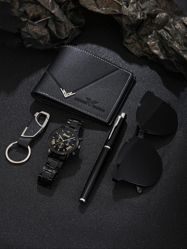 Men's Business Fashion Watch & Sunglasses & Wallet & Keychain & Pen Set, with Box, Trendy All-match & Exquisite Watch Set for Birthday Gift