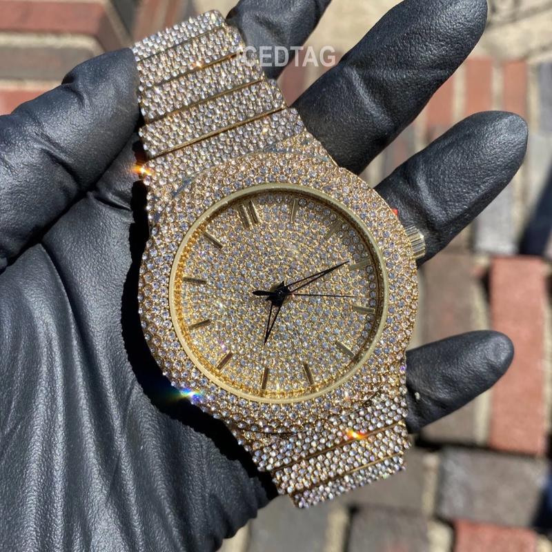 Full Iced Bling Out Gold Plating Unisex Hip Hop Analog Watch