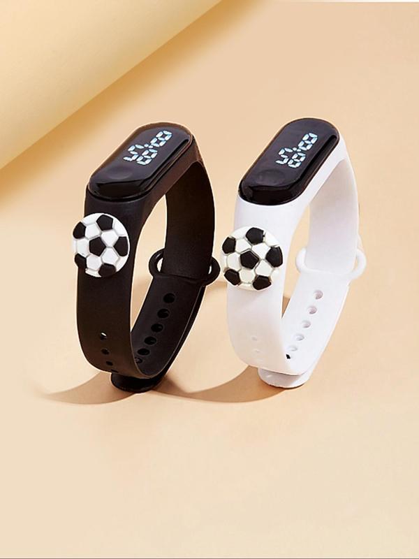 Soccer Design Couple Digital Watch, Fashionable Digital Watch for Men & Women, Trendy All-match & Exquisite Watch Set for Birthday Gift