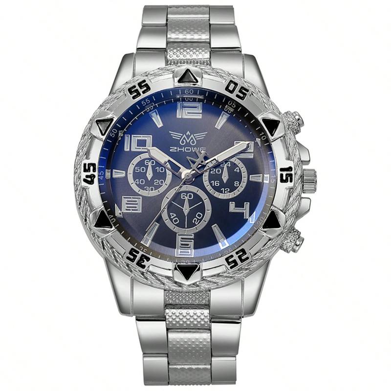 [FREE BOX] Men's Watch Set + Necklace With Cross Fashion Casual Stainless Steel Three-Dial Quartz Watch