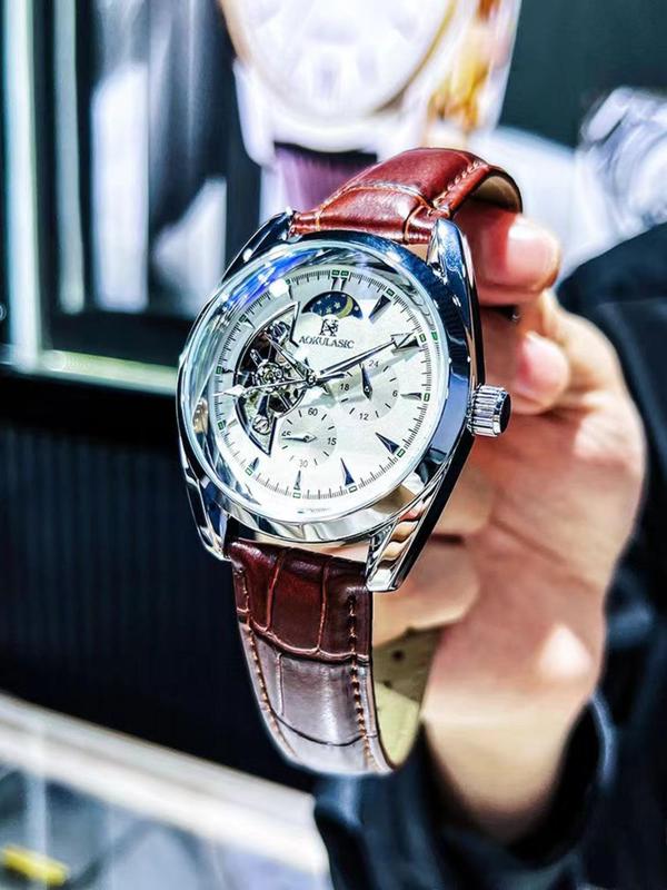 Men's Business Fashion Round Dial Mechanical Watch, Fashion Watch for Party, Daily Clothing Decor, Trendy All-match & Exquisite Watch for Birthday Gift with Box