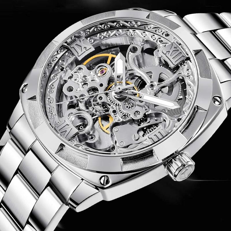 Mechanical Men's Watch Stainless Steel Automatic Skeleton Watch Waterproof Watches for Men Father’s Day Gift