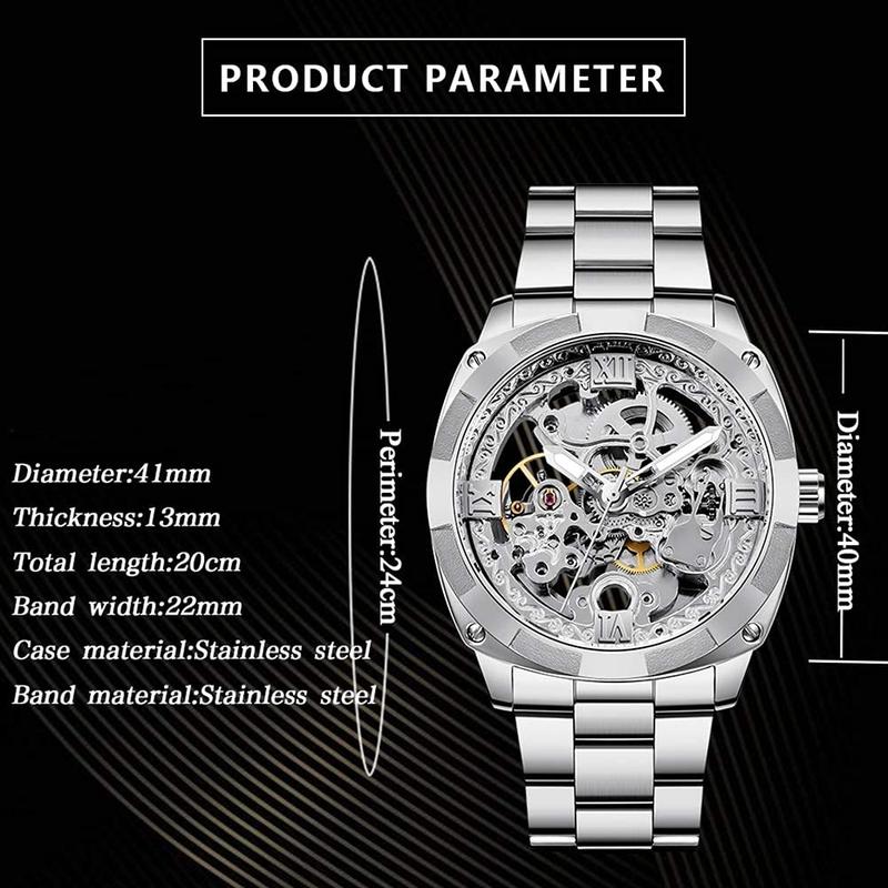 Mechanical Men's Watch Stainless Steel Automatic Skeleton Watch Waterproof Watches for Men Father’s Day Gift