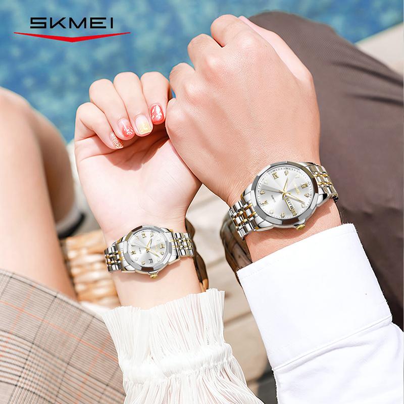 SKMEI Diamond Cut Watch for Fashion Leisure Commercial Affairs Quartz Stainless Steel Waterproof Luminous Wrist Watch