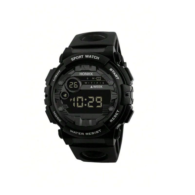 Honhx Unisex Black Digital Watch with Round Dial and Rubber Strap - Perfect Gift for Students Returning to School