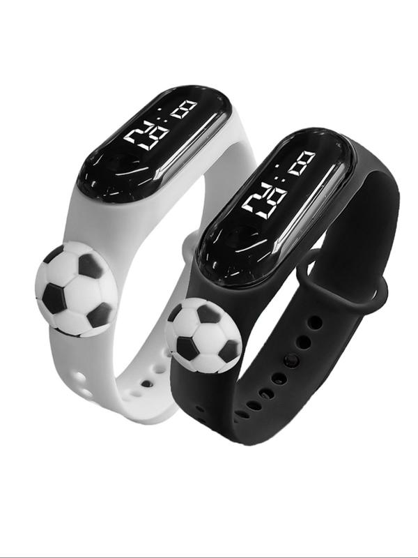 Soccer Design Couple Digital Watch, Fashionable Digital Watch for Men & Women, Trendy All-match & Exquisite Watch Set for Birthday Gift