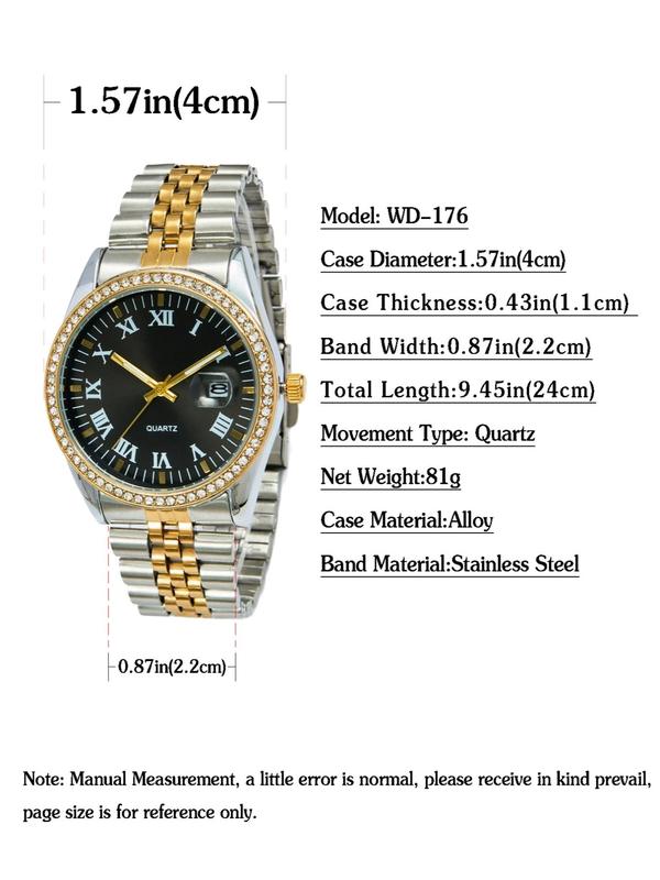 Couple Watch Set, Fashion Rhinestone Decorated Analog Quartz Watch for Women & Men, Trendy All-match & Exquisite Watch Set for Birthday Gift, with Box