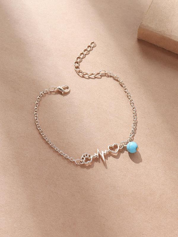 Heart & Paw Design Anklet For Women, Boho Chic Foot Jewelry For Beach Daily Wear