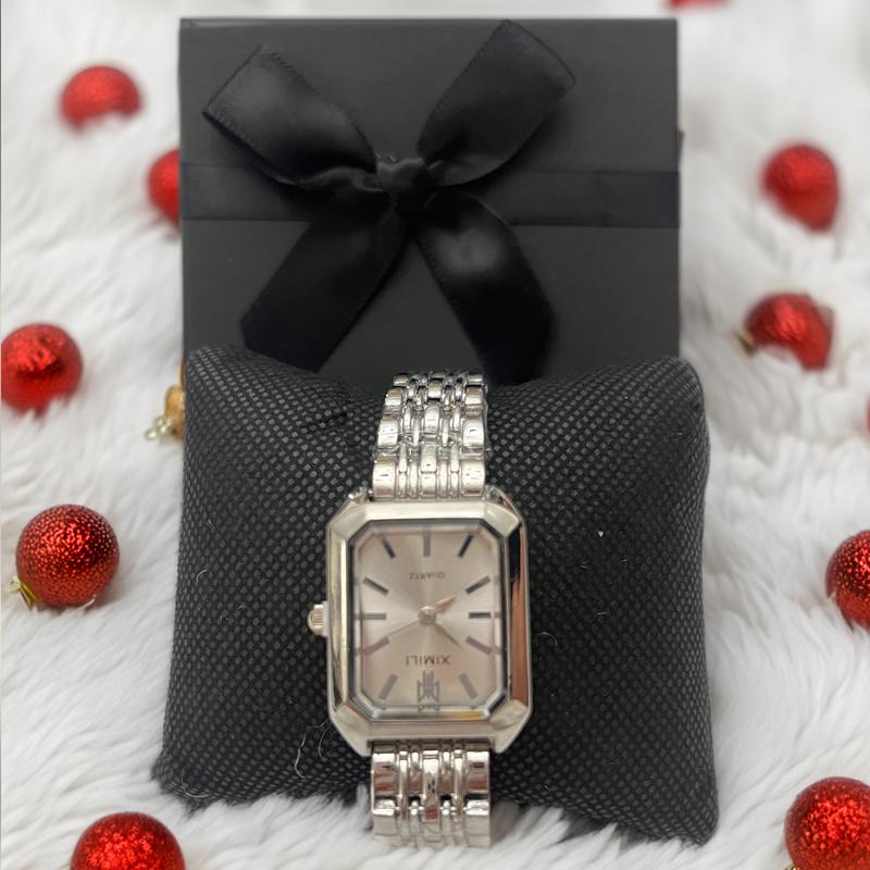 Christmas New Fashion Luxury Stainless Steel Band Watch, Minimalist Square Quartz Wristwatch with Gift Box