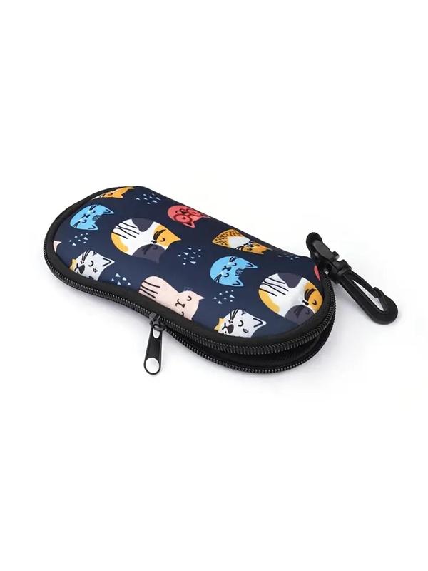 Cartoon Cat Pattern Zipper Eyeglasses Case, Portable Soft Neoprene Sunglasses Case, Glasses Protector for Travel Sport