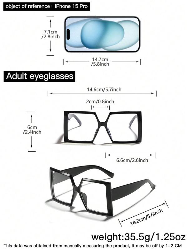 Simple Square Frame Eyeglasses for Everyday Use, Basic Flat Glasses for Women & Men, Fashion Eyeglasses for Work, Daily Clothing Decor, Perfect for Student Daily Use