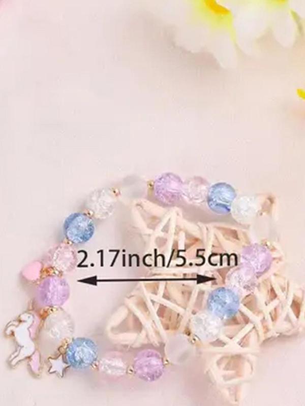 Cute Cartoon Unicorn Pattern Watch & Beaded Bracelet Set, Fashionable Electronic Watch Set for Women & Girls, Trendy All-match & Exquisite Watch Set for Birthday Gift