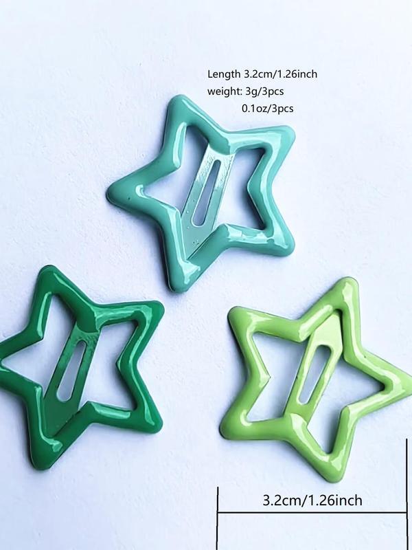 Mixed Color Cute Mini Five-pointed Star Design Snap Clips Set, 3pcs Tiny Star Design Hair Clips, Fashion Hair Accessories for Daily Wear, Holiday Accessories Gifts, Great for Girls