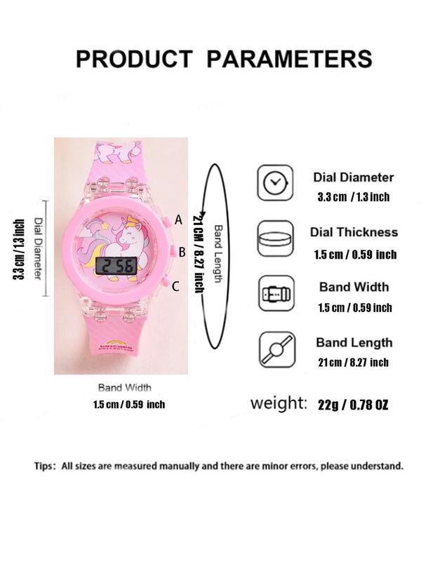 Cute Cartoon Unicorn Pattern Watch & Beaded Bracelet Set, Fashionable Electronic Watch Set for Women & Girls, Trendy All-match & Exquisite Watch Set for Birthday Gift