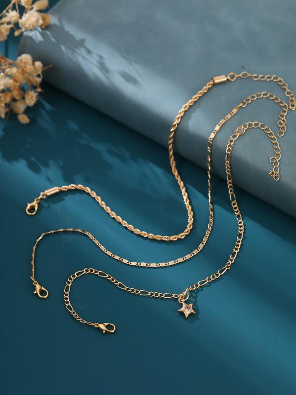 Women's Elegant Star Decor Chain Anklet, 3pcs 2024 New Dainty Jewelry for Daily Clothing Decor, Party, Chic All-match Jewelry As Gift for Girlfriend & Boyfriend