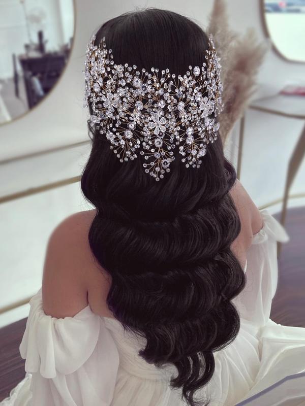 Elegant Rhinestone & Flower Decorated Headwear for Wedding,  Bridal Hair Fashion Accessory for Wedding Bridal Party Formal Occasions