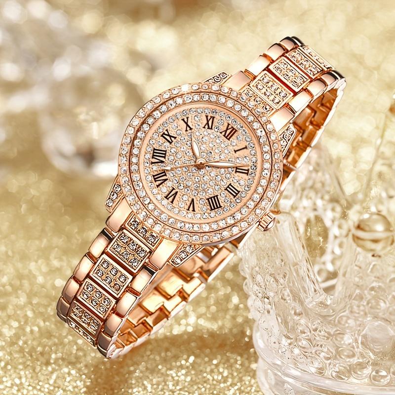 Luxury Rose Gold Crystal Stone Quartz Women's Watch-Stainless Steel Strap, Suitable for Daily Wear and Special Occasions Such as Valentine's Day, Easter, Birthday, Graduation Ceremony, Etc.