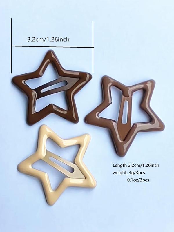 Mixed Color Cute Mini Five-pointed Star Design Snap Clips Set, 3pcs Tiny Star Design Hair Clips, Fashion Hair Accessories for Daily Wear, Holiday Accessories Gifts, Great for Girls