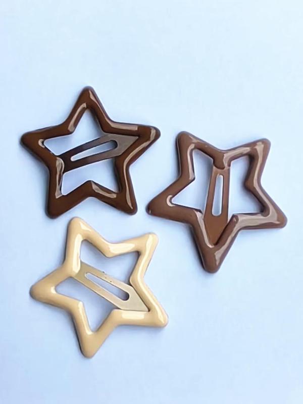 Mixed Color Cute Mini Five-pointed Star Design Snap Clips Set, 3pcs Tiny Star Design Hair Clips, Fashion Hair Accessories for Daily Wear, Holiday Accessories Gifts, Great for Girls