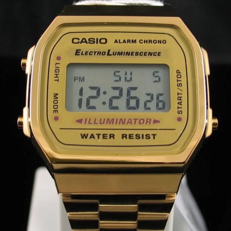 CASIO MEN'S GOLD TONE STAINLESS STEEL DIGITAL WATCH A168WG