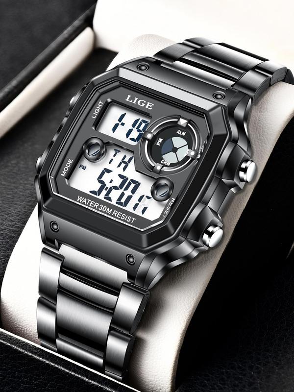 Men's Digital Watch With Stainless Steel Band With Box For Daily, Business, Work