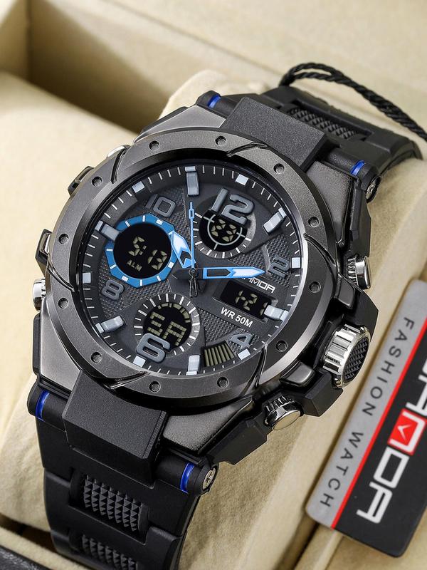 Men's Sportive Digital Watch, Fashionable Analog-digital Watch with Time & Alarm Feature, Waterproof Digital Watch with Silicone Strap for Men