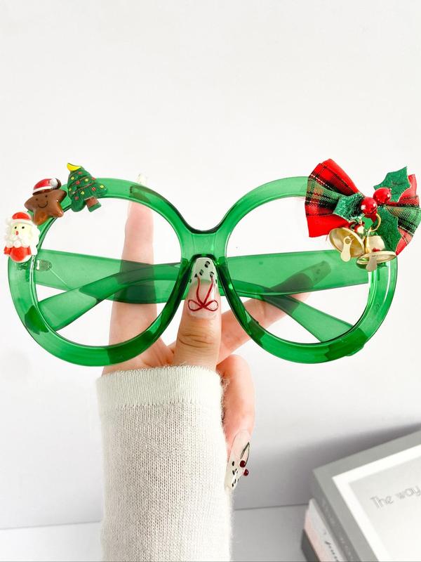 Cute Christmas Themed Round Frame Eyeglasses, Fashionable Anti-blue Light Eyeglasses for Women & Men, Fashion Eyeglasses for Party, Daily Clothing Decor