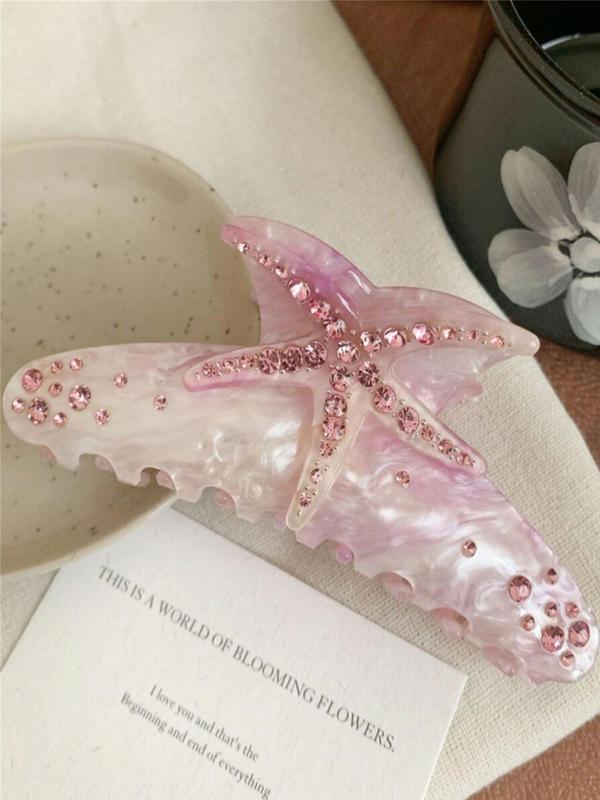 Starfish Decor Ombre Hair Claw, Rhinestone Decor Claw Clip, Fashion Hair Accessories for Women & Girls, Minimalist Headwear Suitable for Thick Hair