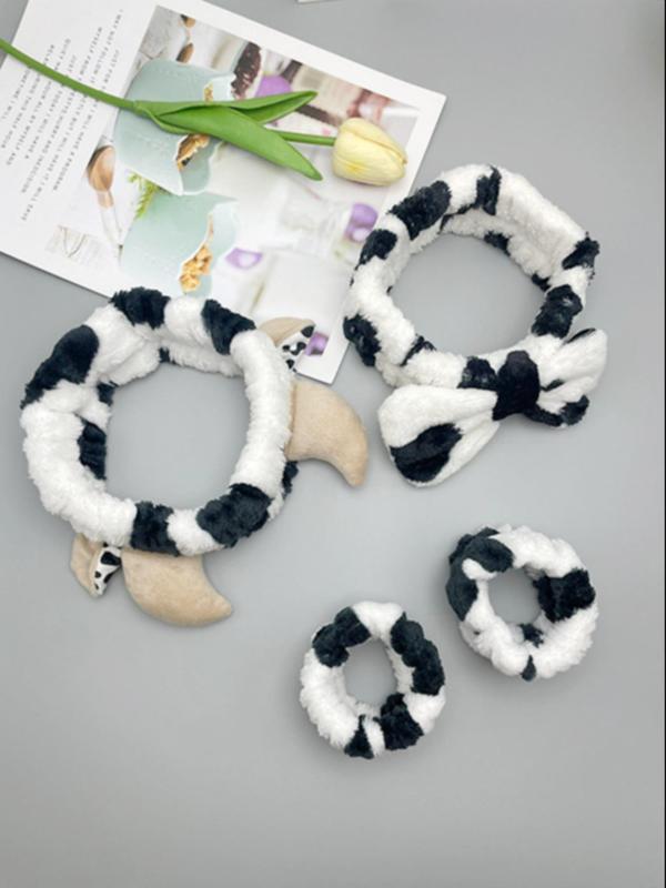 Sweet and Cute Cow Horn & Bow Decor Hair Band and Water Absorbent Wristband, 2024 New Style Creative Cute Animal Design Hair Band Set, Fashion Hair Accessories for Women & Girls