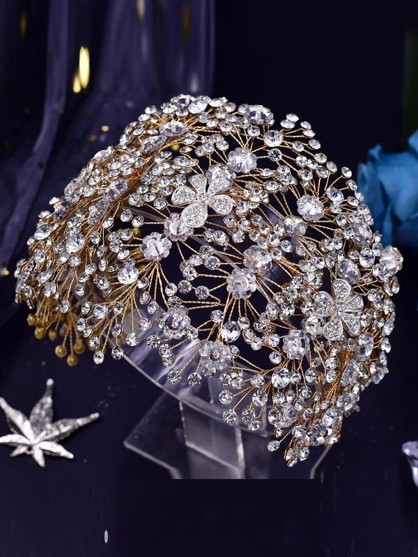 Elegant Rhinestone & Flower Decorated Headwear for Wedding,  Bridal Hair Fashion Accessory for Wedding Bridal Party Formal Occasions