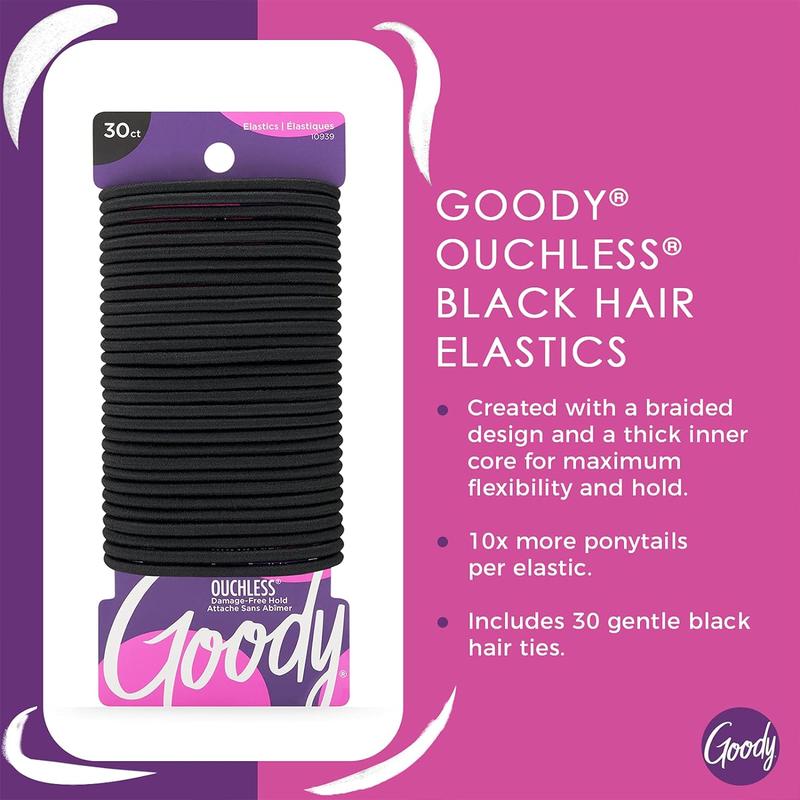 Womens Elastic Hair Tie - 30 Count, Black - 4MM for Medium Hair