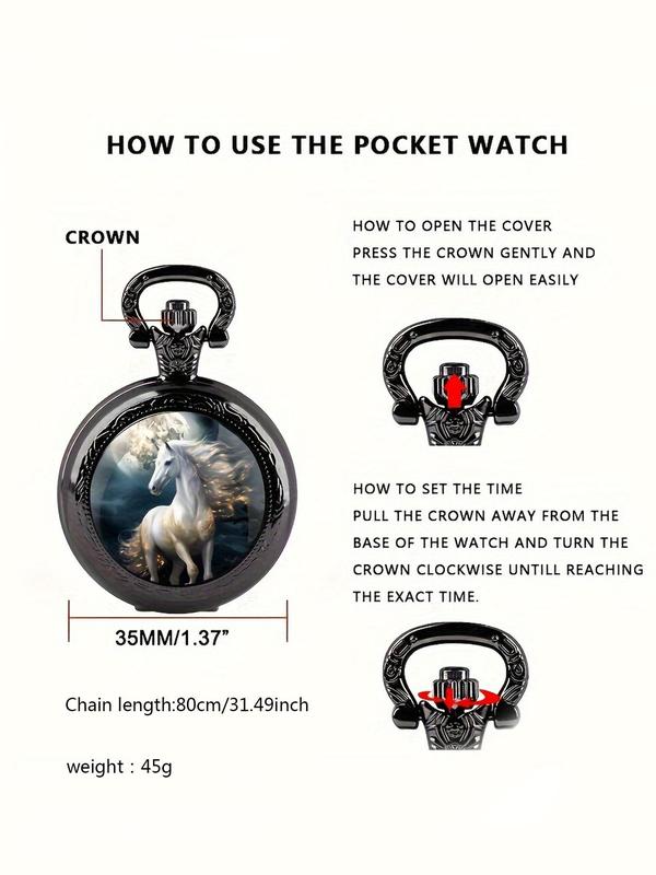 Vintage Horse Design Quartz Pocket Watch, Fashion Round Dial Analog Watch for Party, Daily Decor, Trendy All-match & Exquisite Watch for Birthday Gift