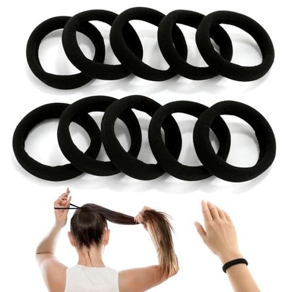 AISI HAIR New 1 PCS Large Black Hair Ties for Women and Girls - High Stretching, Thick Seamless Cotton, No Damage Elastics (2 Inch Diameter)