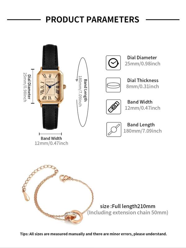 Women's Elegant Rhinestone Decorated Quartz Watch & Bracelet, 2024 New Style Exquisite Trendy Wristwatch & Adjustable Pendant Necklace, Gift for Women & Girls