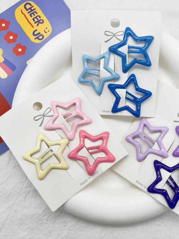 Mixed Color Cute Mini Five-pointed Star Design Snap Clips Set, 3pcs Tiny Star Design Hair Clips, Fashion Hair Accessories for Daily Wear, Holiday Accessories Gifts, Great for Girls