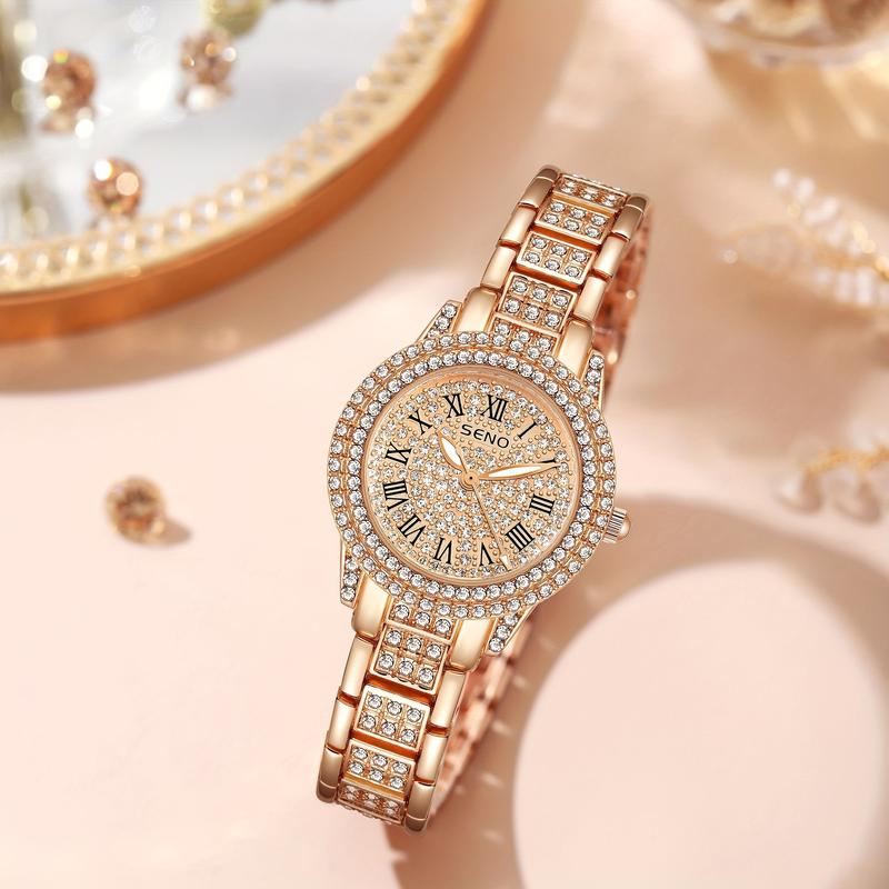 Luxury Rose Gold Crystal Stone Quartz Women's Watch-Stainless Steel Strap, Suitable for Daily Wear and Special Occasions Such as Valentine's Day, Easter, Birthday, Graduation Ceremony, Etc.