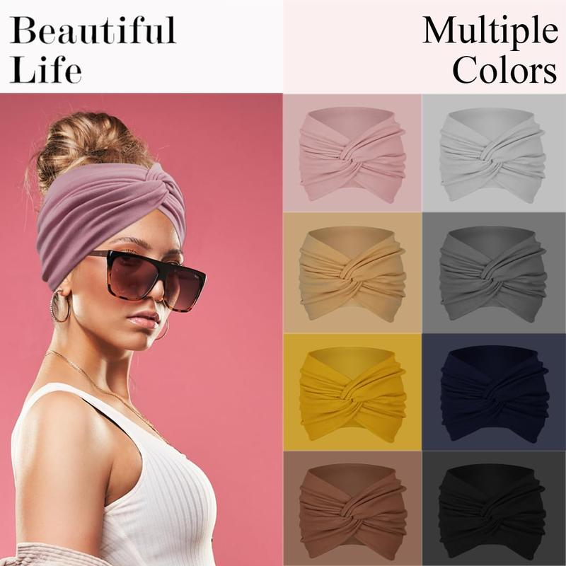 Extra Wide Headbands For Women 7'' Large Headband Twist Head Bands Women's Hair Band Stretchy Turban Styling Accessories 8 Pack