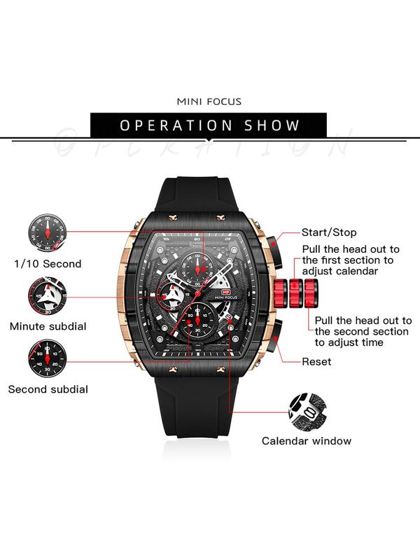 Sportive Digital Quartz Watches for Men, Fashionable Silicone Strap Wristwatch with Luminous Dial & Chronograph Function, Trendy Watch for Daily Life, Men's Watches